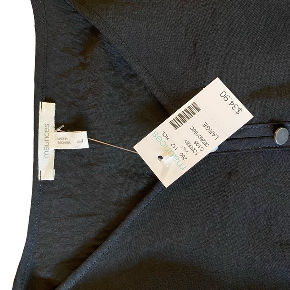 Maurice women’s large, long sleeve, black shirt, buttons, polyester, new, tags - Picture 6 of 8